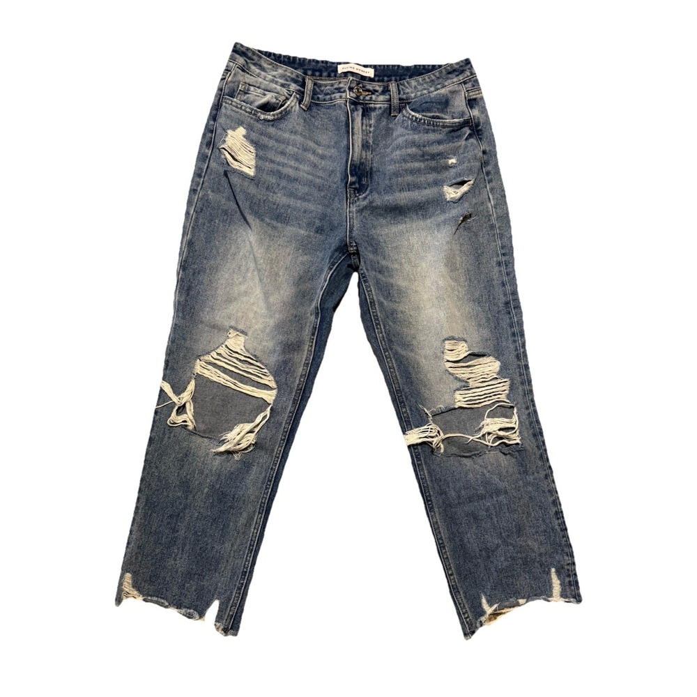 Flying Monkey Distressed Boyfriend Jeans Womens Size 30 Medium Wash Raw Hem Crop